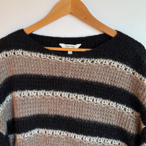 Part Two Copenhagen Neutral Stripe Open Stitch Boatneck Sweater Large Scandi - Picture 4 of 13